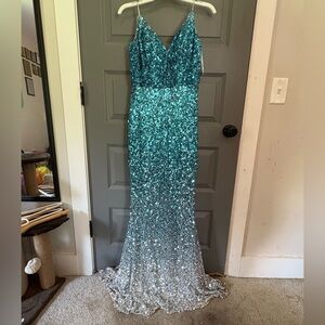 Dave & Johnny Teal and Silver Sequin Dress